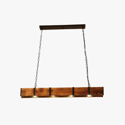 Retro Wood Pendant Light Metal Wood Strip Dining Room