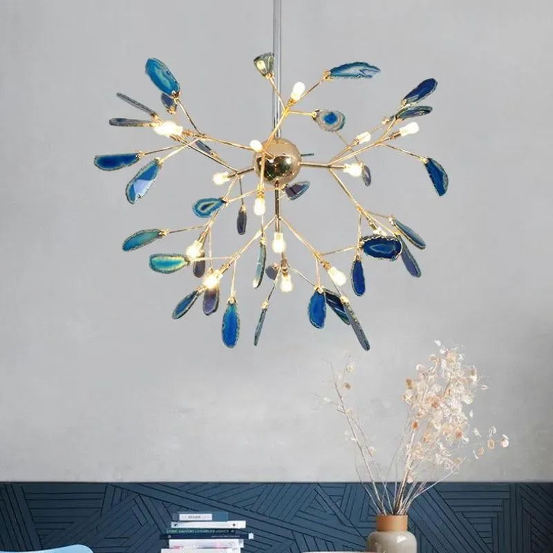 Modern Blue/Green Pendant Light Metal Living Room