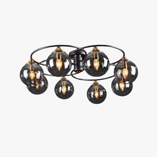 Modern Metal Glass Amber/Smoke Gray Bubble Ceiling Light Living Room