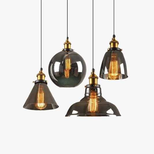 Industrail Clear/Amber/Grey Pendant Light Metal Glass Geometric Kitchen