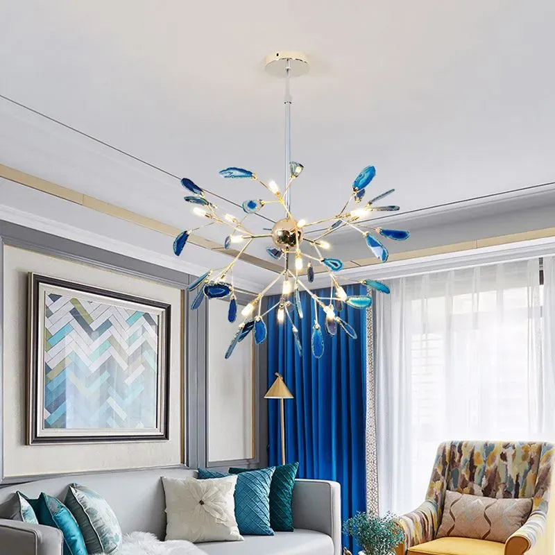 Modern Blue/Green Pendant Light Metal Living Room