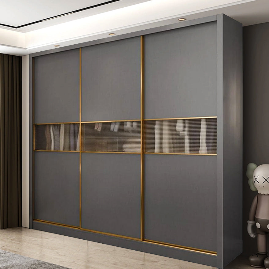 Modern Lmplx Wood  Glass Dark Gray Wardrobe Bedroom