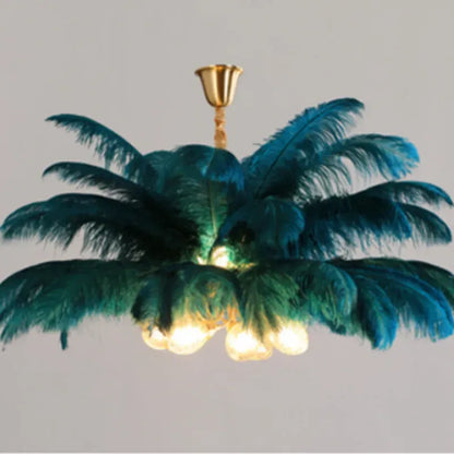 Art Deco Eight Colour Pendant Light Metal Feather Cluster Bedroom