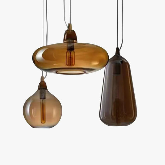 Modern Amber Pendant Light Metal Glass Bedroom