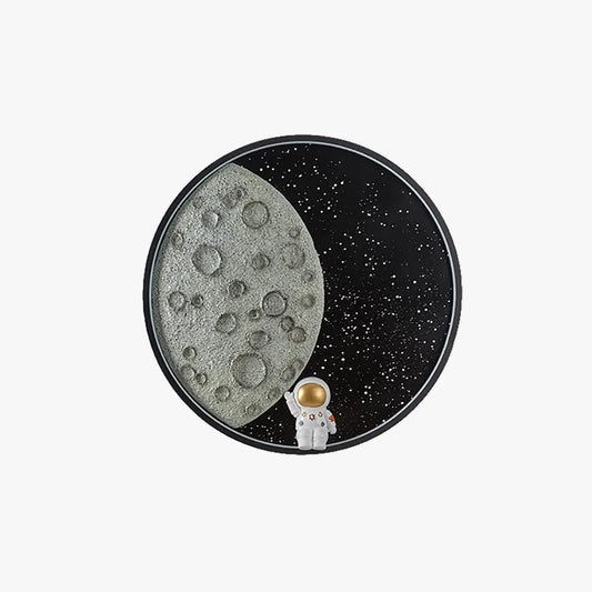 Art Deco Black Wall Light Metal Astronaut Moon Children's Room