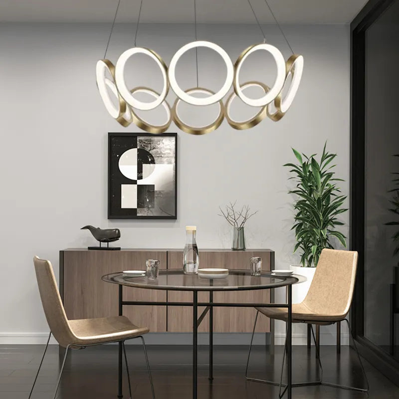 Modern Gold Pendant Light Metal Acrylic Ring Dining Room