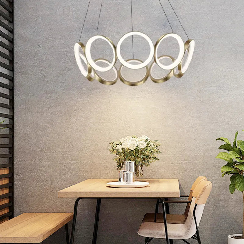 Modern Gold Pendant Light Metal Acrylic Ring Dining Room