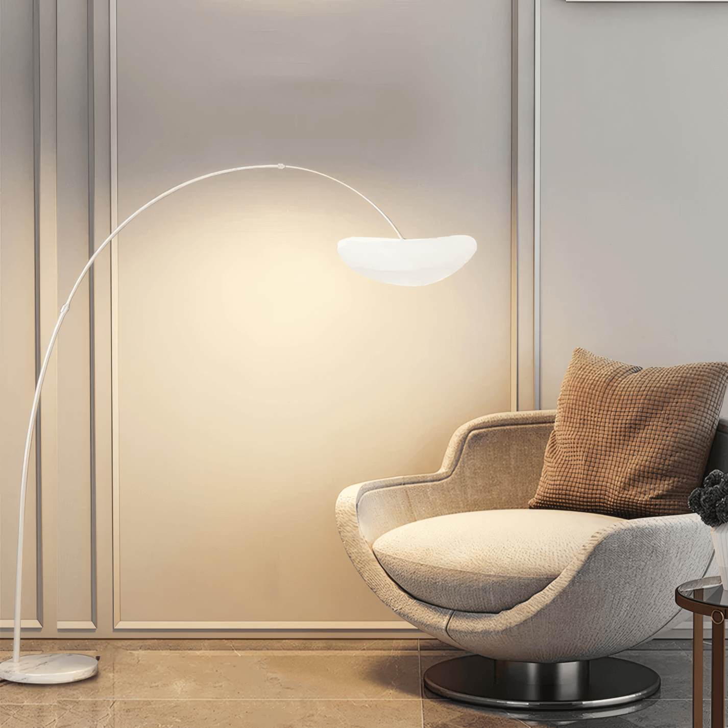 Minimalist Black/White Floor Lamp Curved Metal  Living Room