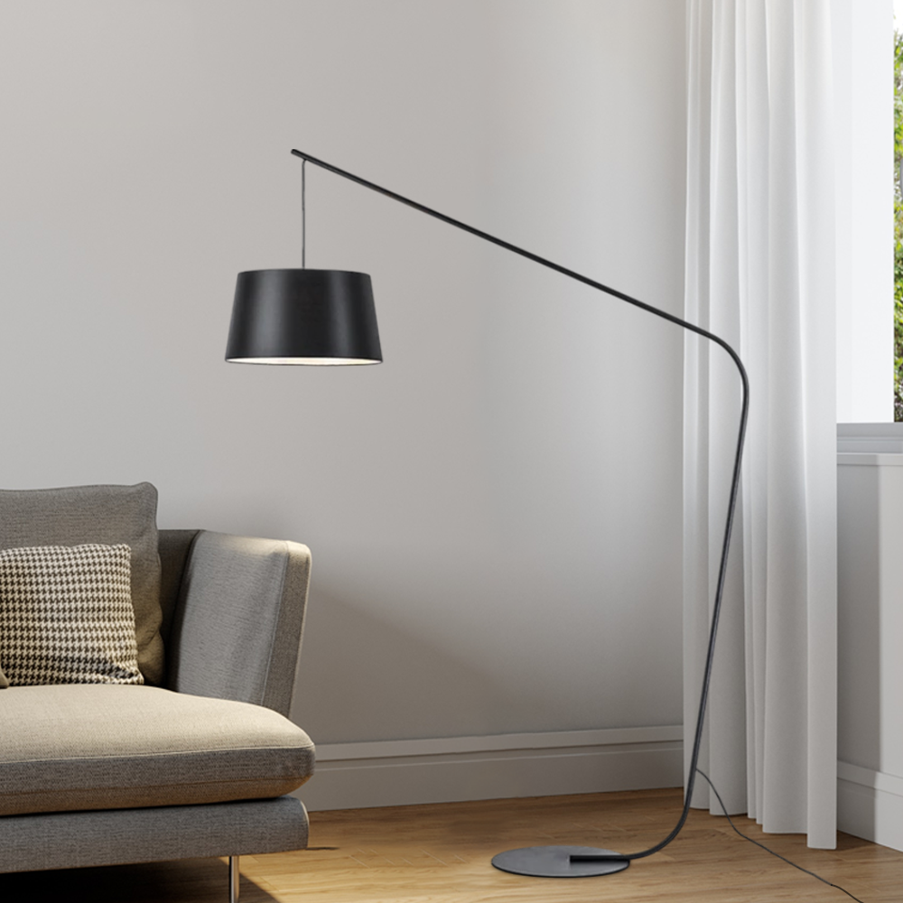 Modern Black Floor Lamp Metal Hooded Bedroom