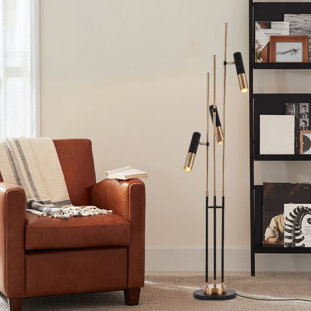 Modern Gold Floor Lamp Metal Cylindrical Living Room