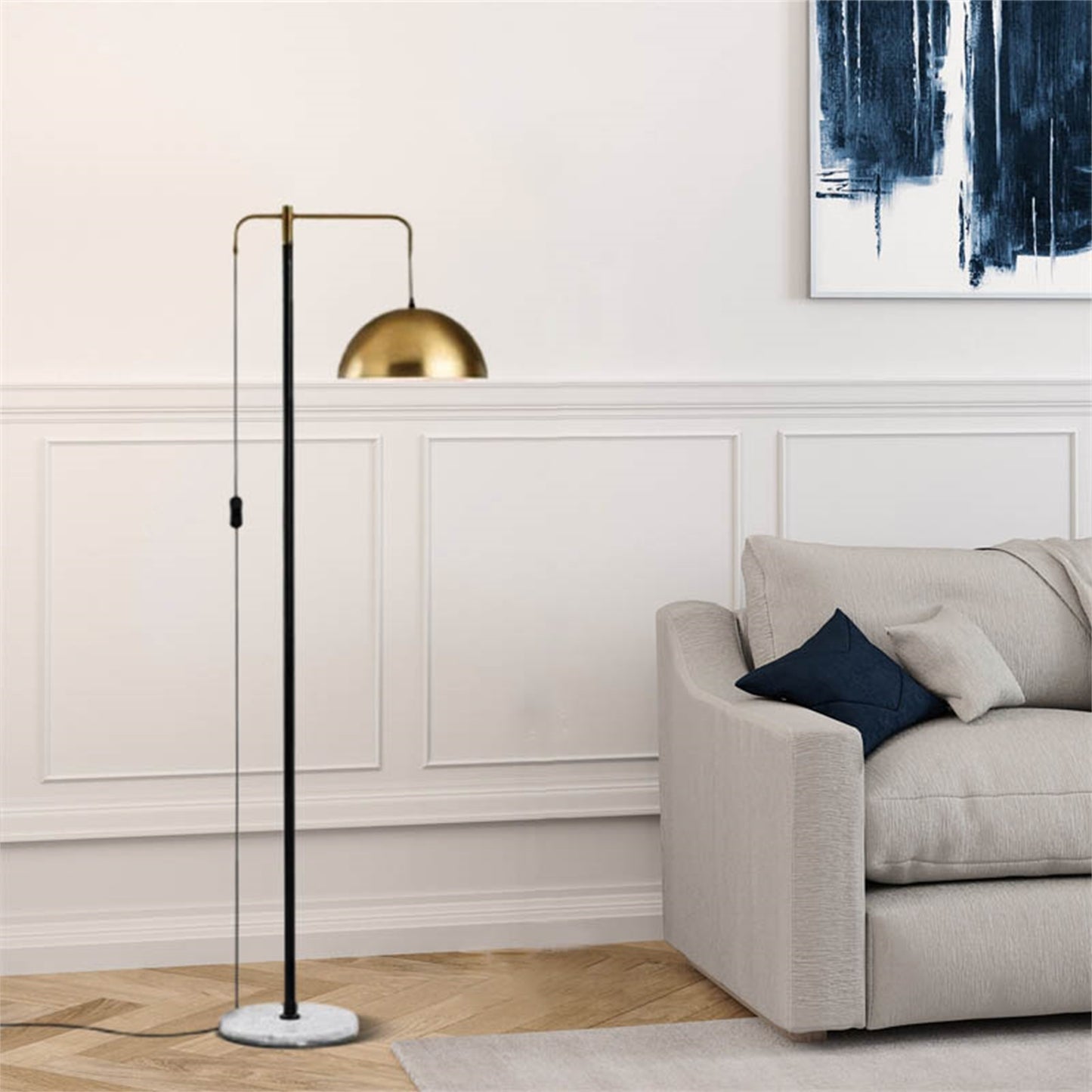 Modern Gold/Black Floor Lamp Metal Marble Bowl Living Room