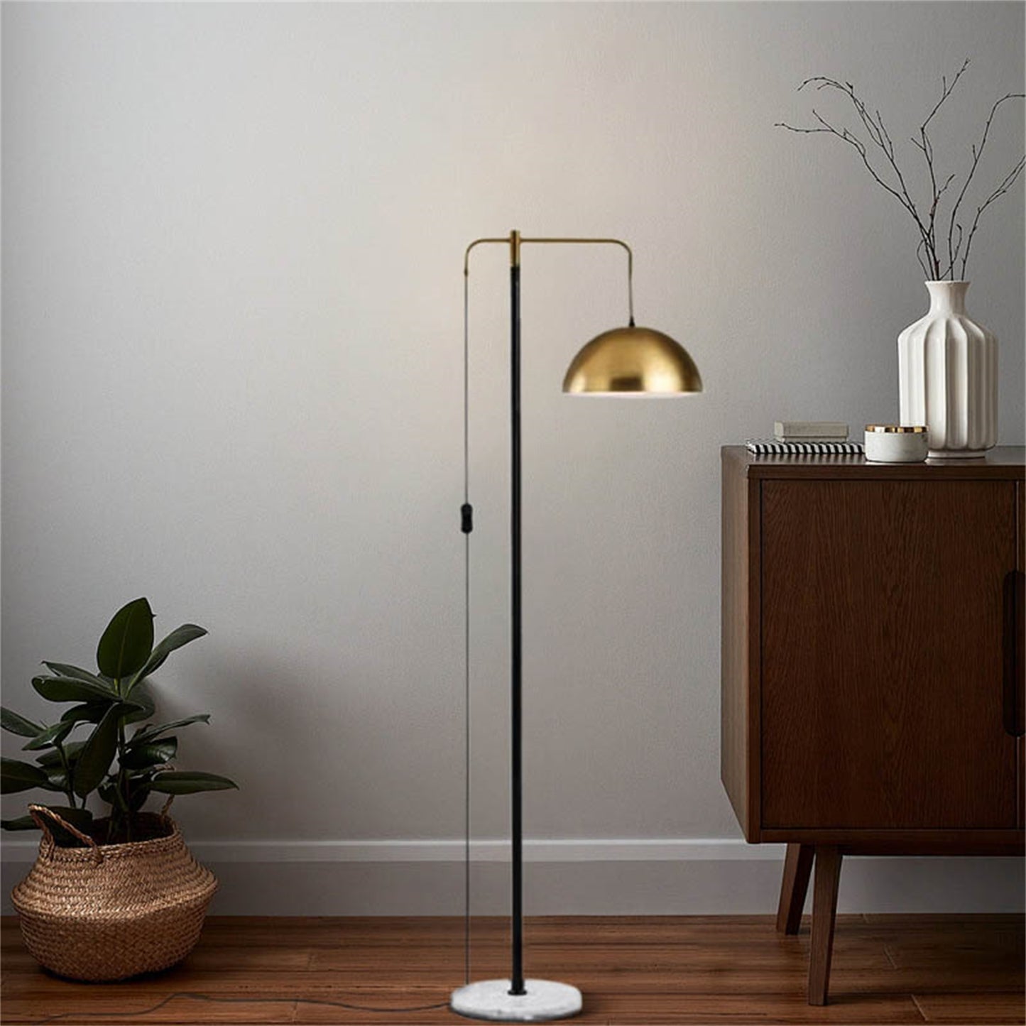 Modern Gold/Black Floor Lamp Metal Marble Bowl Living Room