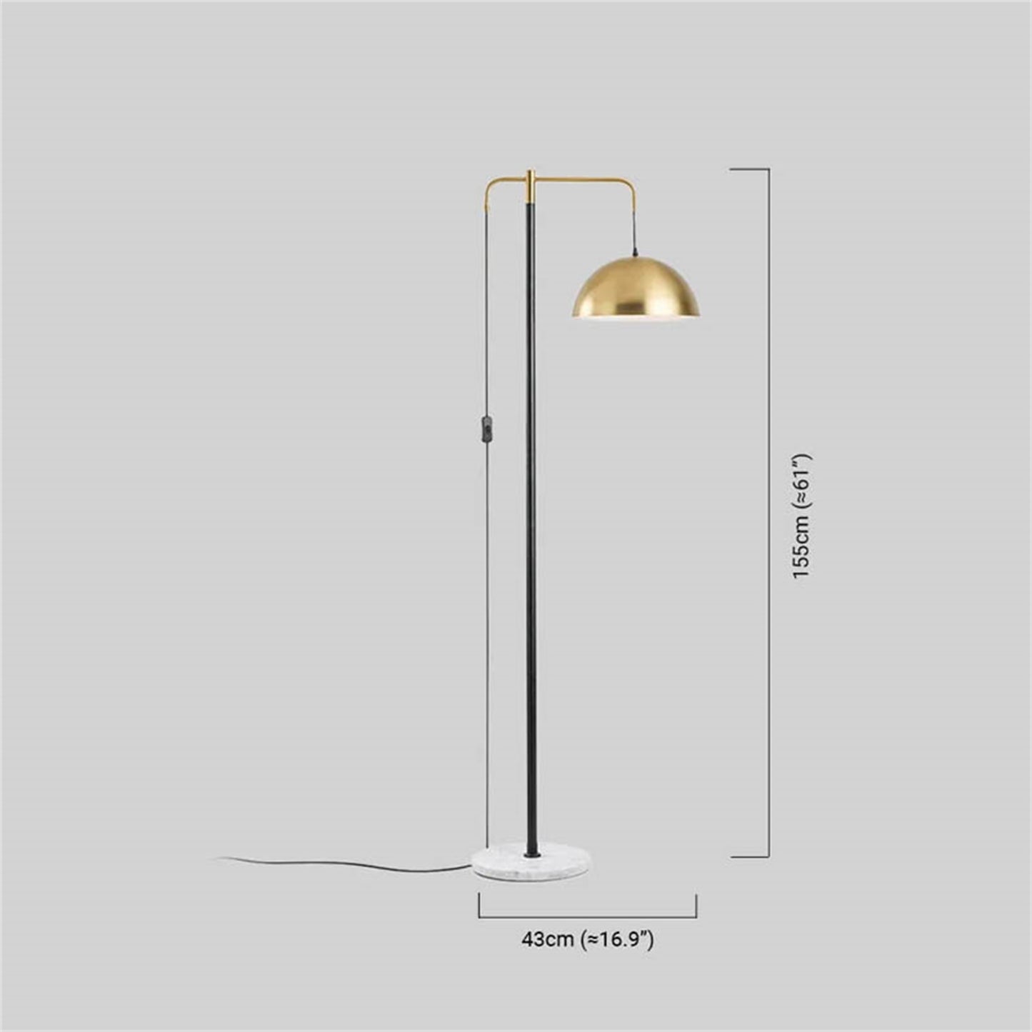 Modern Gold/Black Floor Lamp Metal Marble Bowl Living Room