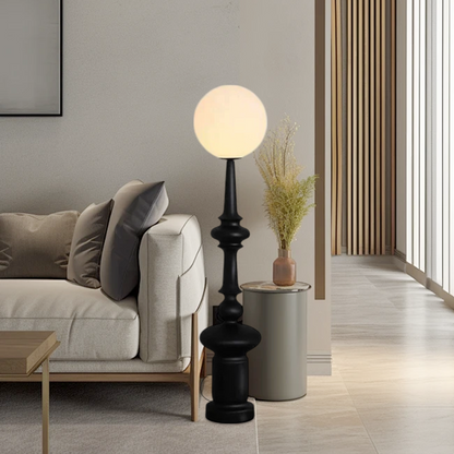 Modern Black Floor Lamp Resin Glass Round Bedroom Living Room