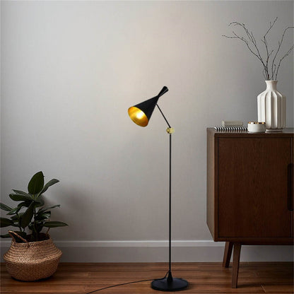 Modern Black/Gold Floor Lamp Metal Funnel Dining Room