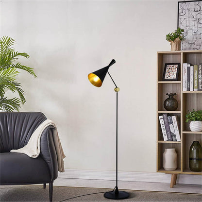 Modern Black/Gold Floor Lamp Metal Funnel Dining Room