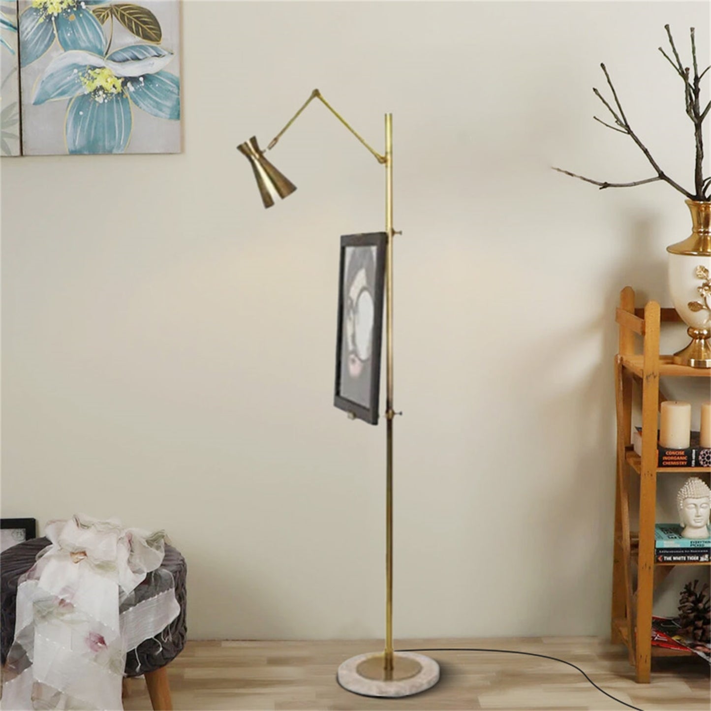 Modern Brass Floor Lamp Metal Funnel Dining Room