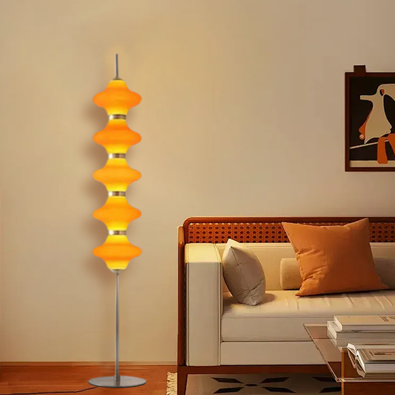 Modern Orange Lantern Floor Lamp Metal Glass Bedroom