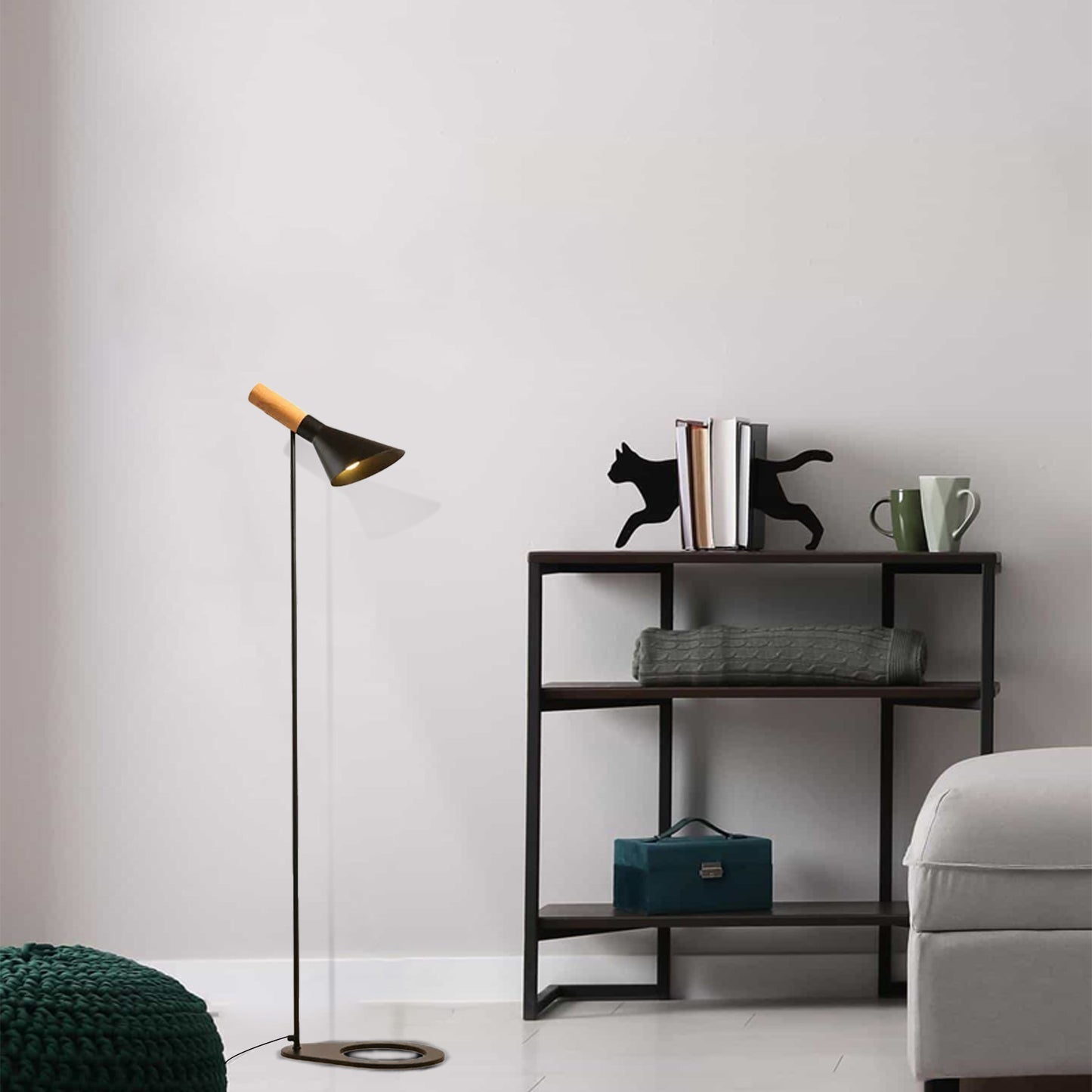 Modern Black/White Floor Lamp Metal Cap Living Room