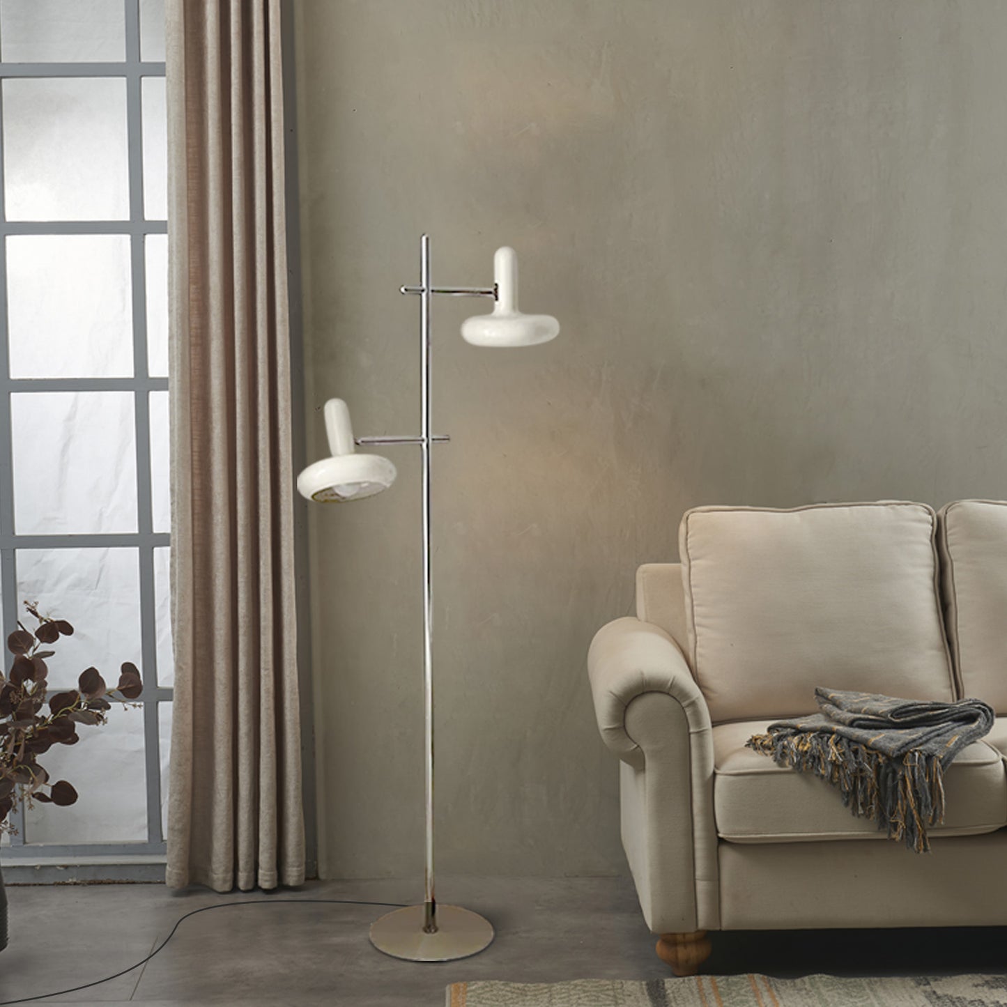 Modern White Floor Lamp Metal Conical Living Room