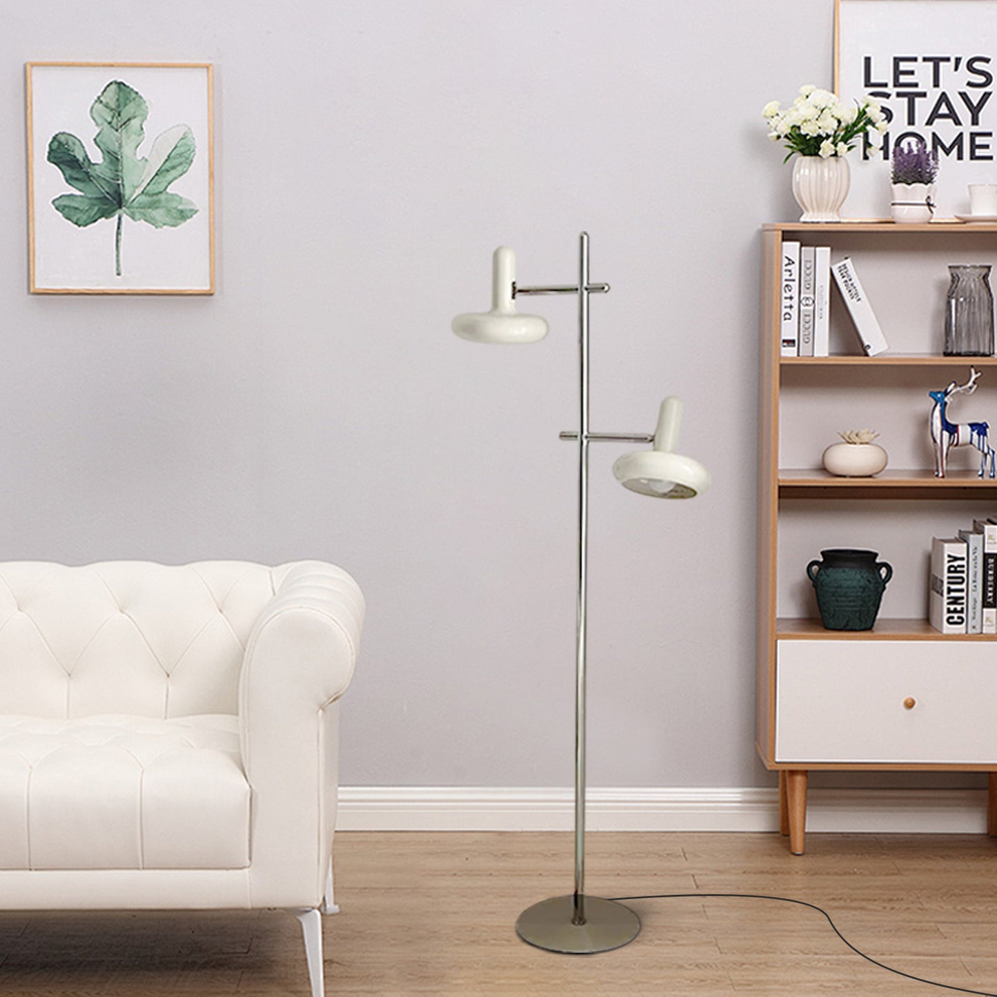 Modern White Floor Lamp Metal Conical Living Room