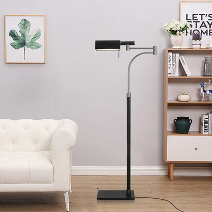 Designer Black Floor Lamp Leather Metal Bedroom