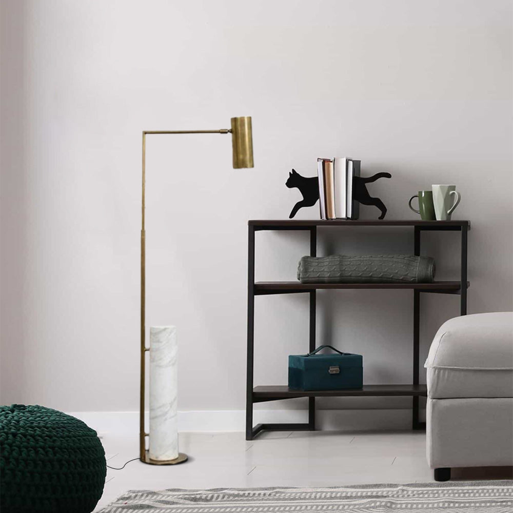 Modern Gold Floor Lamp Metal Marble Cylindrical Bedroom