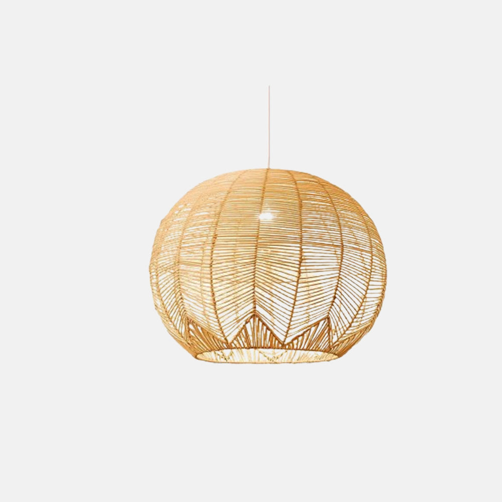 Farmhouse Wood Pendant Light Metal Rattan Globular Bedroom