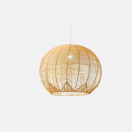 Farmhouse Wood Pendant Light Metal Rattan Globular Bedroom