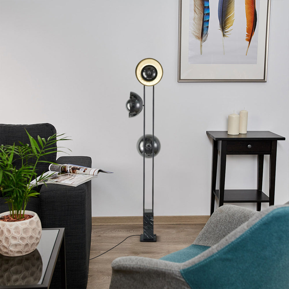 Modern Black Floor Lamp Metal Marble Bowled Bedroom