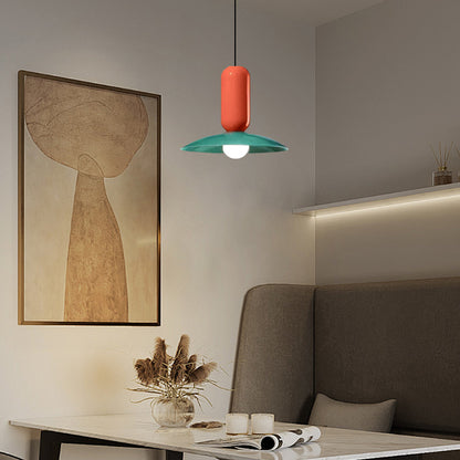 Morandi White-Orange Pendant Light Metal Frisbee Living Room