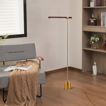 Minimalist Gold Floor Lamp Wooden Linear Bedroom