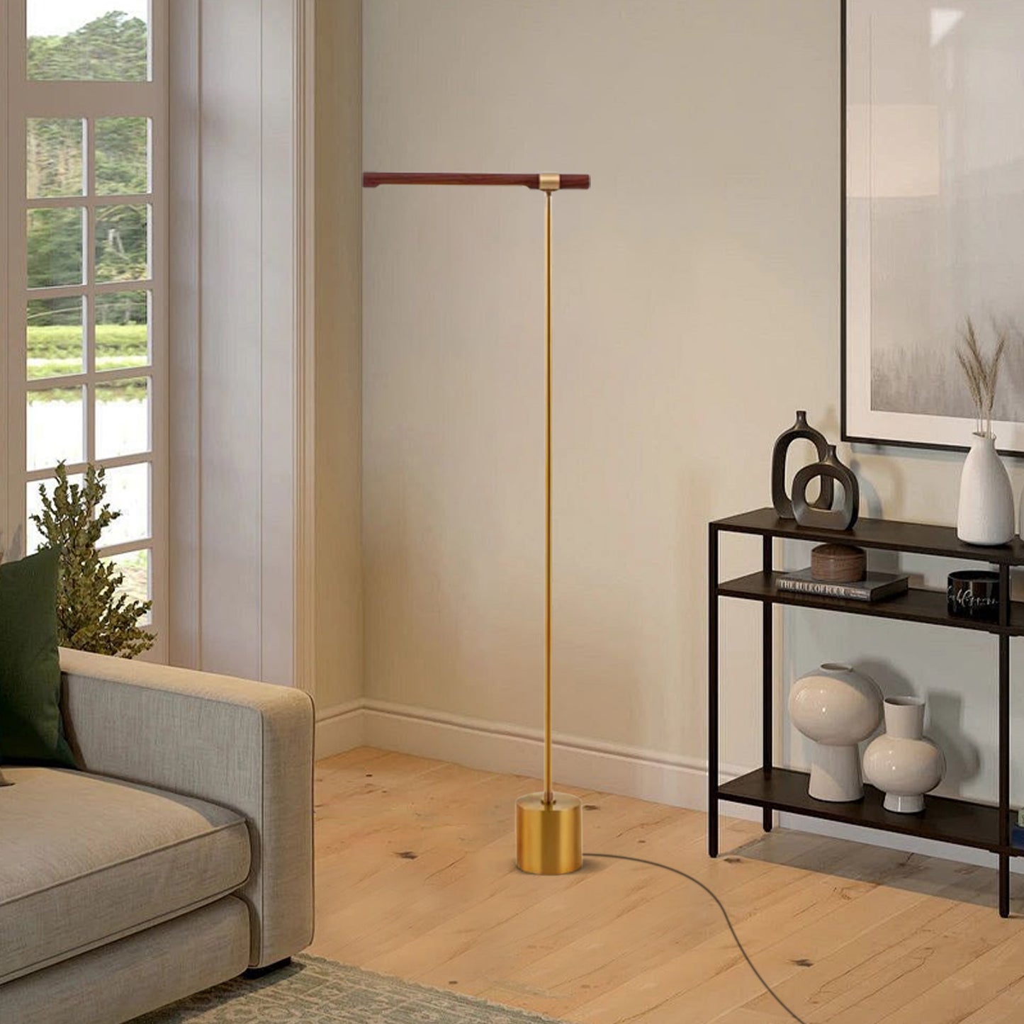 Minimalist Gold Floor Lamp Wooden Linear Bedroom