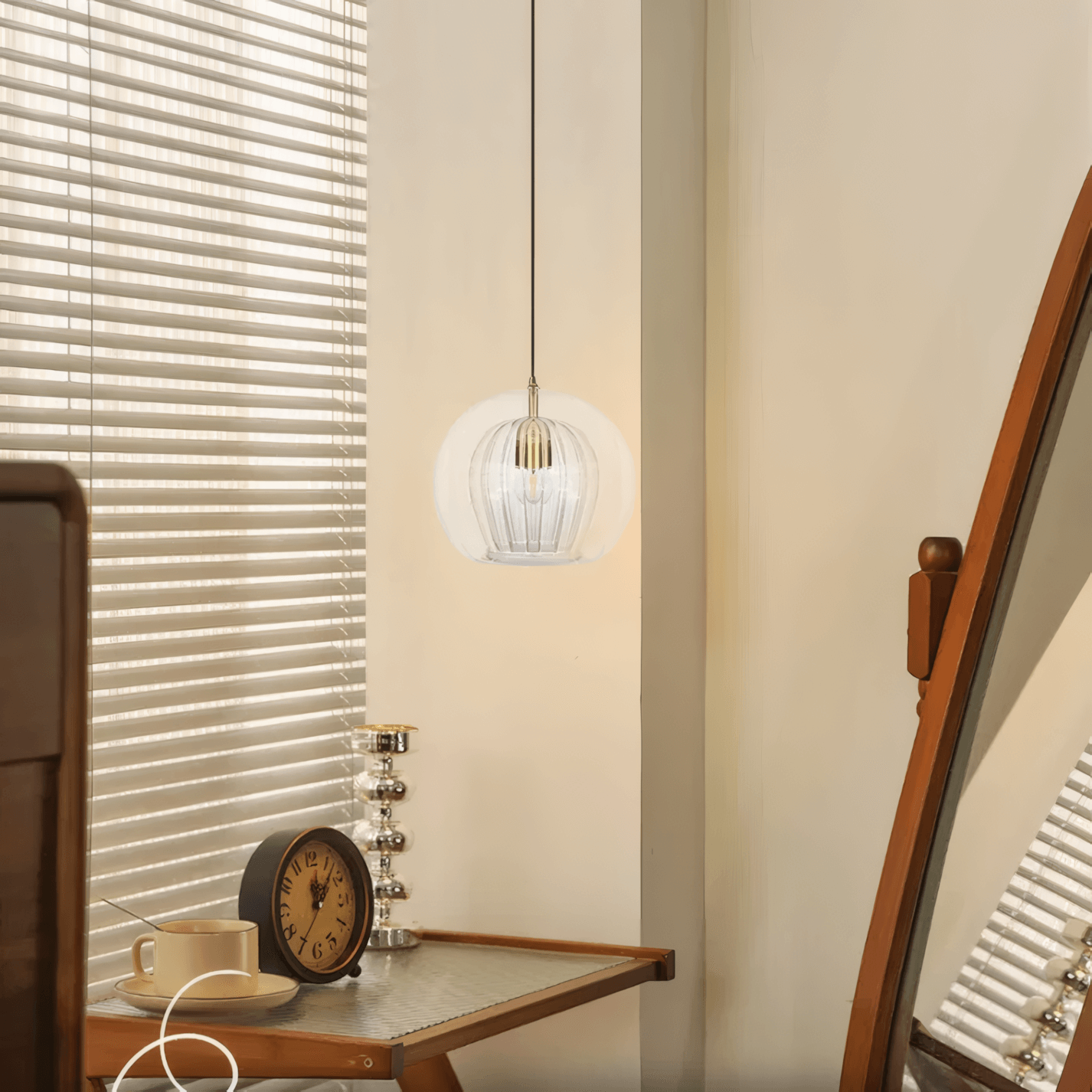 Modern Clear/Amber Pendant Light Glass Metal Bedroom