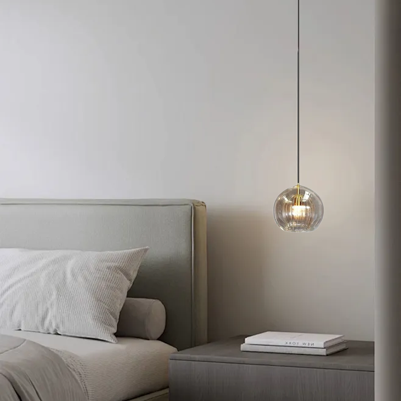 Modern Clear/Amber Pendant Light Glass Metal Bedroom