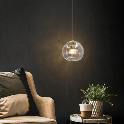 Modern Clear/Amber Pendant Light Glass Metal Bedroom