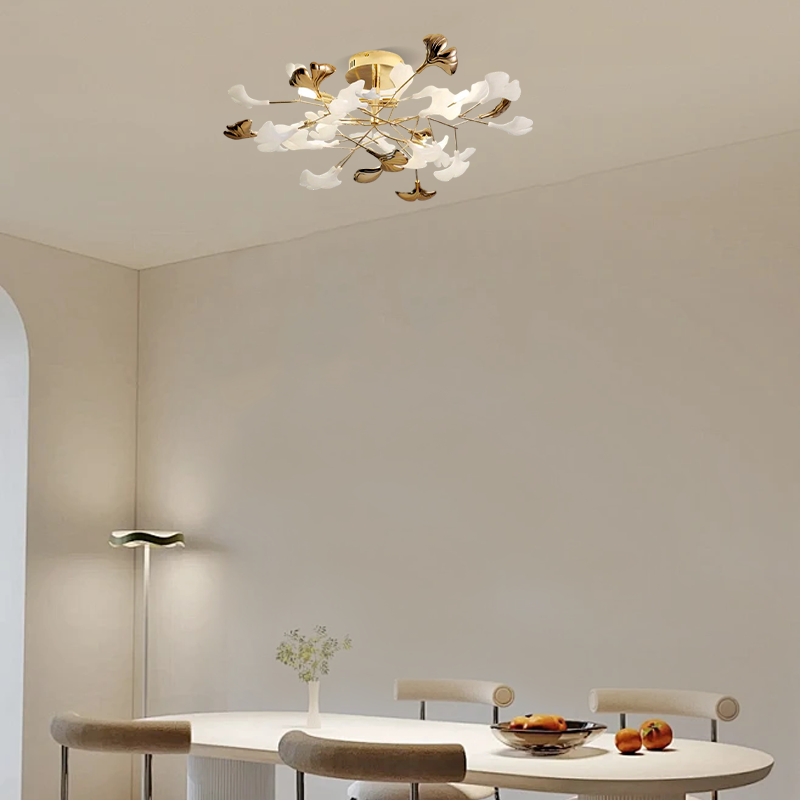 Modern Gold/White Ceiling Light  Ceramic Metal Petal Dining Room