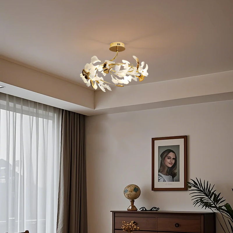 Modern Gold/White Ceiling Light  Ceramic Metal Petal Dining Room