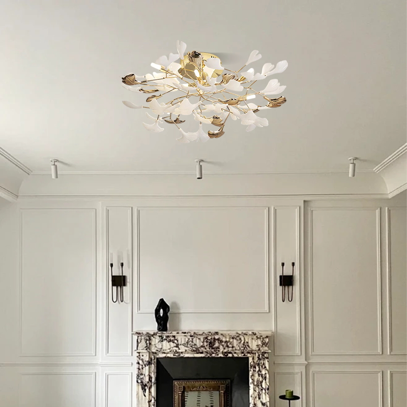 Modern Gold/White Ceiling Light  Ceramic Metal Petal Dining Room