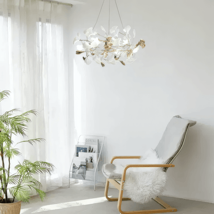 Art Deco White Pendant Light Metal Petal Shaped Dining Room