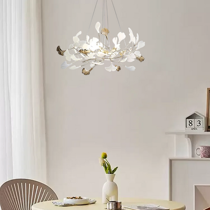 Art Deco White Pendant Light Metal Petal Shaped Dining Room