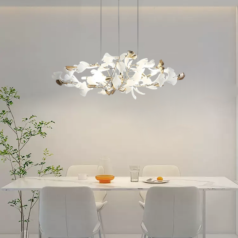 Art Deco White Pendant Light Metal Petal Shaped Dining Room