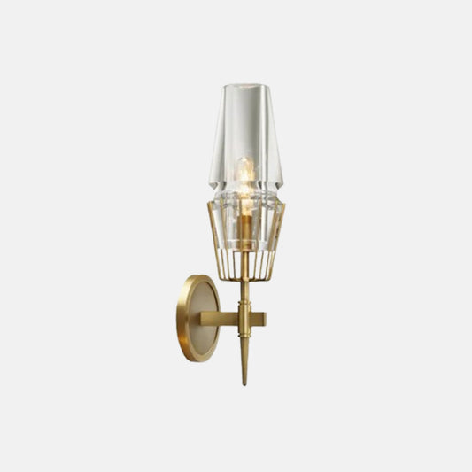 Art Deco Gold Metal Wall Lamp Glass Cylindrical Bed Room