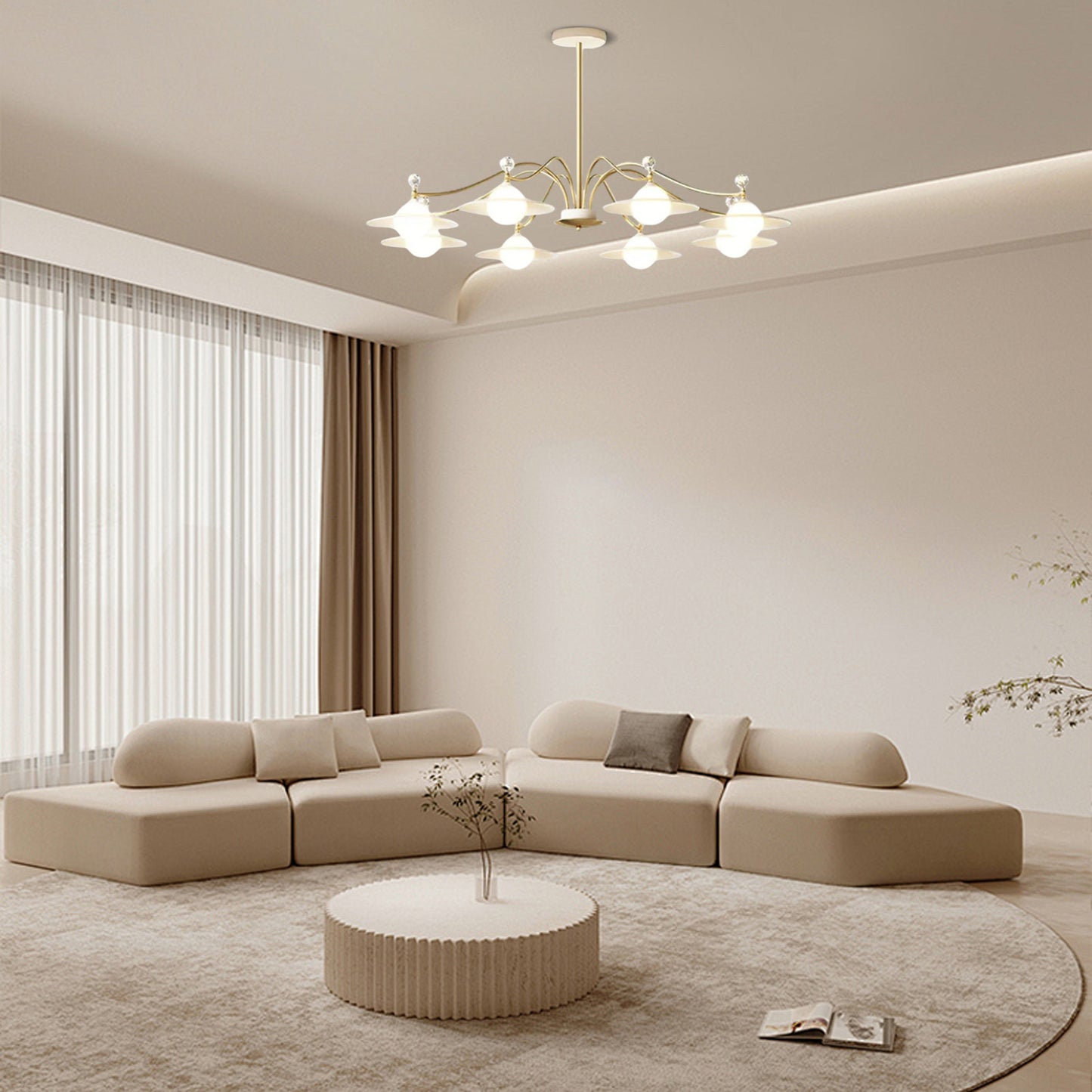 Modern White Chandelier Metal Round Bedroom