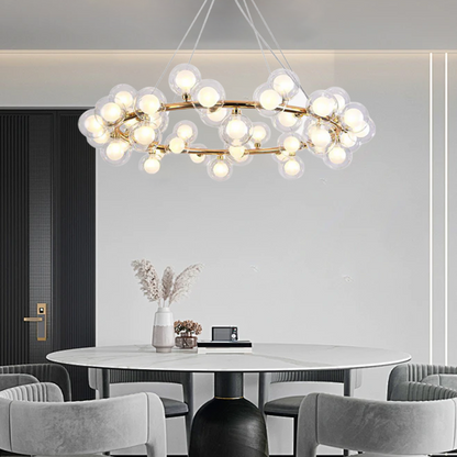 Modern Gold Pendant Light Metal Glass Ring Living Room