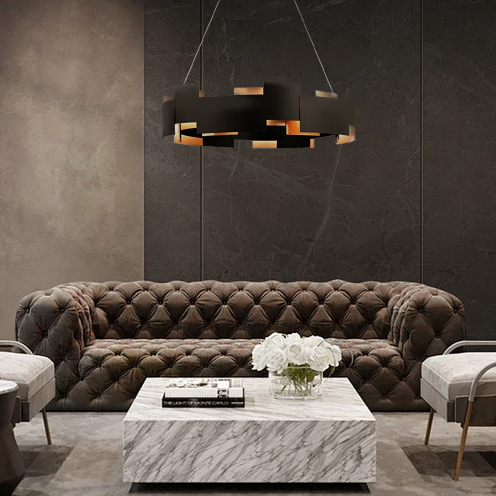 Industrial Black Pendant Lamp Metal Round Living Room