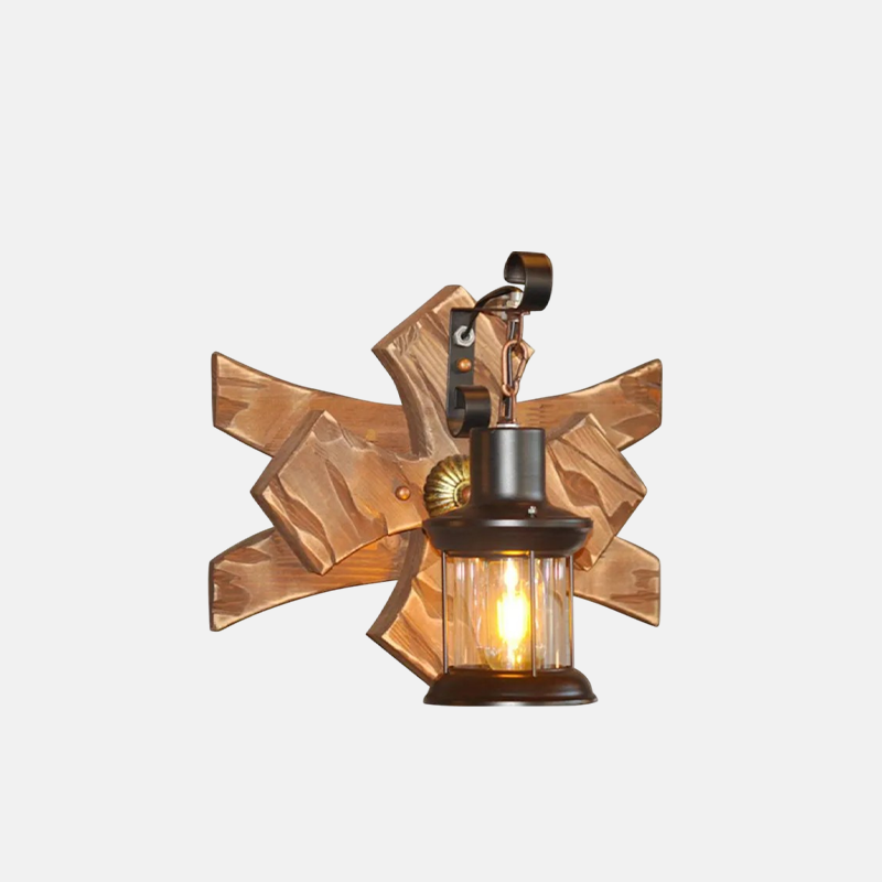 Industrial Brown Wall Lamp Metal Wood Candle Lantern  Living Room