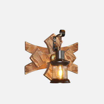 Industrial Brown Wall Lamp Metal Wood Candle Lantern  Living Room