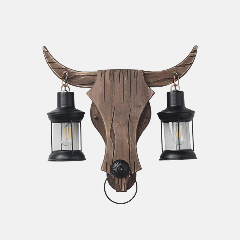 Decorative Black Wood Wall Lamp Metal Wood Bull Dining Room