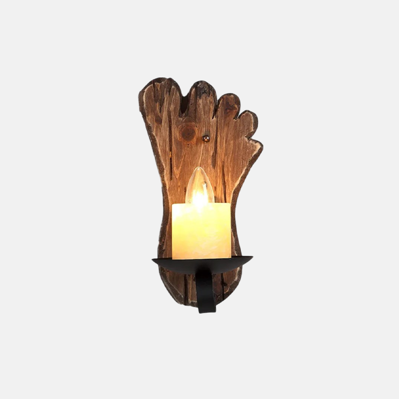 Vintage Wood Wall Lamp Metal Pine Wood Footprint Candle Living Room